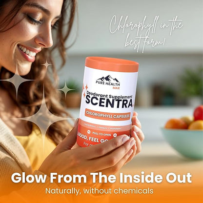 Scentra Deodorizing Supplement | Chlorophyll Capsules for Women and Men, Full Body Deodorant Pills | Natural Internal Odor Defeat Supplements, 60 Tablets for Breath, Underarm, Skin with Mint & Parsley