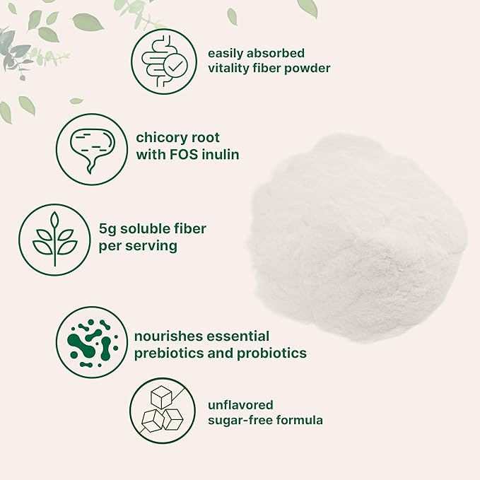 Vitality Fiber Supplement, 1lb Powder | Natural Prebiotic with Inulin & FOS | Daily Soluble Fiber for Digestive & Gut Health | Easy to Dissolve | Unflavored | Non-GMO, Gluten-Free, Vegan