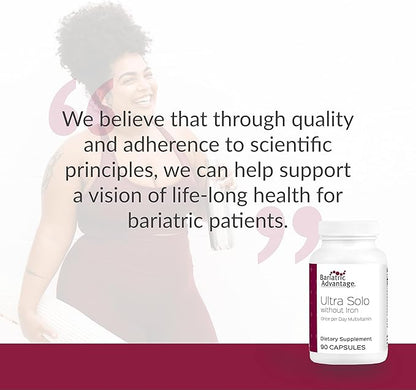 Bariatric Advantage Ultra Solo Without Iron - Once-Per-Day Daily Multivitamin - for Bariatric Patients - with Thiamin, Vitamin A & More - Gluten Free - 90 Capsules