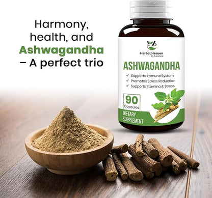 Herbal Heaven Ashwagandha Capsules 90 Count | Ashwagandha Powder Capsules for Ultimate Overall Wellbeing