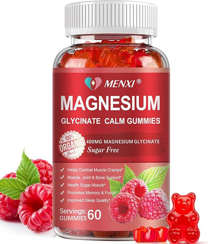 Magnesium Gummies 600mg per Serving-Magnesium Glycinate 400mg and Magnesium Malate 200mg,Sugar Free Magnesium Potassium Supplement for Calm Mood, Muscle, Bone & Sleep Support,60 Raspberry Gummies