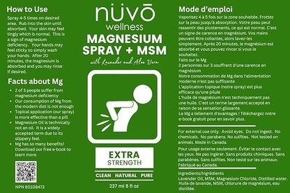 Magnesium Oil Spray with MSM and Aloe Vera - Extra Strength at 32mg per Spray - Lightly Scented with Lavender - 237 ml