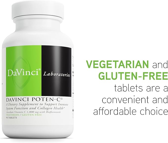 DAVINCI Labs Poten-C - Support Immune System Function & Collagen Health* - Vitamin C, Calcium, Magnesium, Zinc, Potassium, Manganese & Bioflavonoids - Vegetarian - Gluten-Free - 90 Tablets
