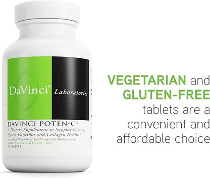 DAVINCI Labs Poten-C - Support Immune System Function & Collagen Health* - Vitamin C, Calcium, Magnesium, Zinc, Potassium, Manganese & Bioflavonoids - Vegetarian - Gluten-Free - 90 Tablets