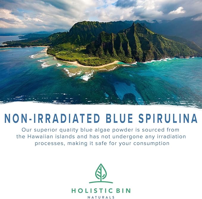 HOLISTIC BIN Blue Spirulina Powder - Organic Blue-Green Algae Supplement, Rich Source of Vegan Protein, Vitamins, & Phytonutrients, Ideal for Smoothies, Baked Goods, & Natural Food Coloring - 50 Grams