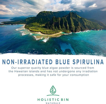HOLISTIC BIN Blue Spirulina Powder - Organic Blue-Green Algae Supplement, Rich Source of Vegan Protein, Vitamins, & Phytonutrients, Ideal for Smoothies, Baked Goods, & Natural Food Coloring - 50 Grams