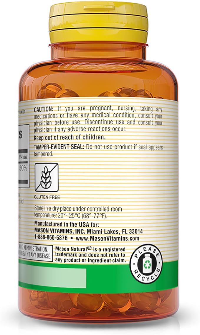 MASON NATURAL Vitamin D3 10 mcg (400 IU) - Supports Overall Health, Strengthens Bones and Muscles, 100 Softgels