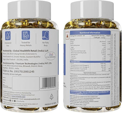 Deep Sea Fish Oil (60 Softgels) Omega 3 Supplement Triple Strength 2500 Mg for Muscle, Joints, Heart & Cognitive Support | No Fishy Burps with Lemon Flavour for Men & Women | (Pack of 1)