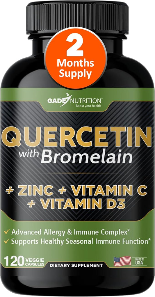 Gade Nutrition Quercetin with Bromelain Vitamin C and Zinc Vitamin D3 | Immune Support Supplement in Capsules | Non-GMO, Gluten-Free, Vegan | Made in The USA | 2 Month Supply