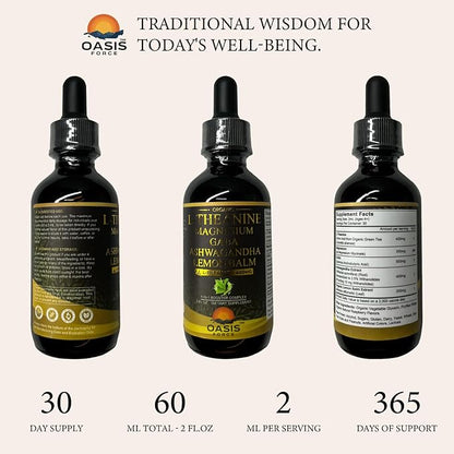 Oasisforce L Theanine 400mg Liquid Drops, L-Theanine Supplement for Adults & Kids with GABA, Magnesium & Ashwagandha, Natural Sleep, Focus & Relaxation Support, Vegan, Alcohol-Free, Non-GMO, 2 FL OZ