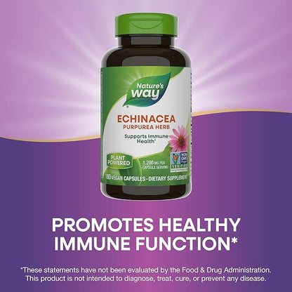 Nature's Way Echinacea Purpurea Herb, Immune Support*, 1,200 mg per 3- Capsule Serving, Non-GMO Project Verified, Vegan, 180 Capsules