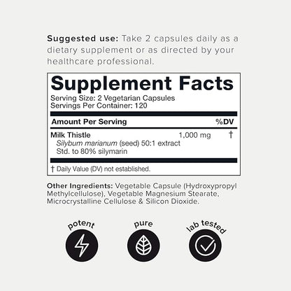 Milk Thistle - Ultra High Potency 50:1 Extract with 80% Silymarin - Highly Concentrated - Third-Party Lab Tested - 240 Capsules