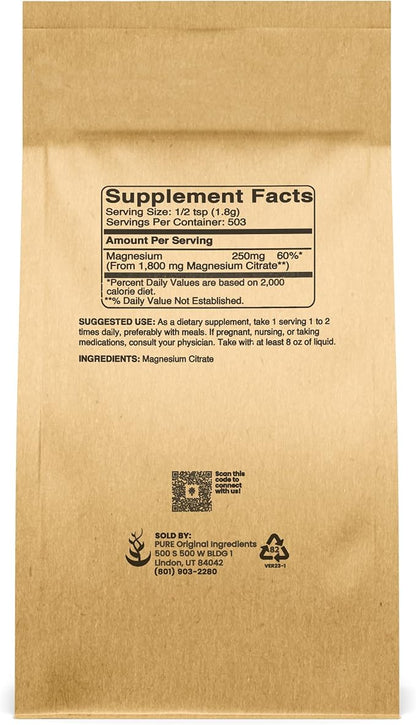 Pure Original Ingredients Magnesium Citrate (2lb) Magnesium Supplement, Unflavored, Dissolves Easily