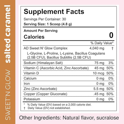 Project Ad Sweet' N Glow Zero Calorie Sugar Free Sweet'Ner with Collagen Building Agents (30 Servings, Salted Carmel)