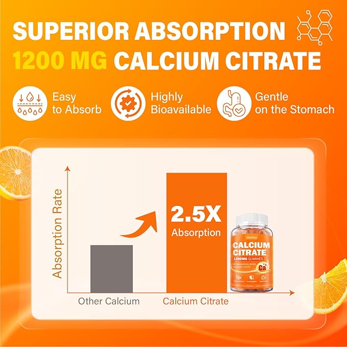 Calcium 1200 mg with Vitamin D3 Supplement for Adults - Calcium Gummies with 5000iu Vitamin D3, K2, B6, B12, Magnesium & Zinc - Calcium Supplement for Women Men - Easy to Digest, Vegan