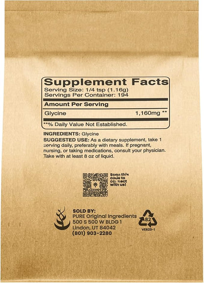 Pure Original Ingredients Glycine Powder (8oz) Non-GMO, Non-Essential Amino Acid