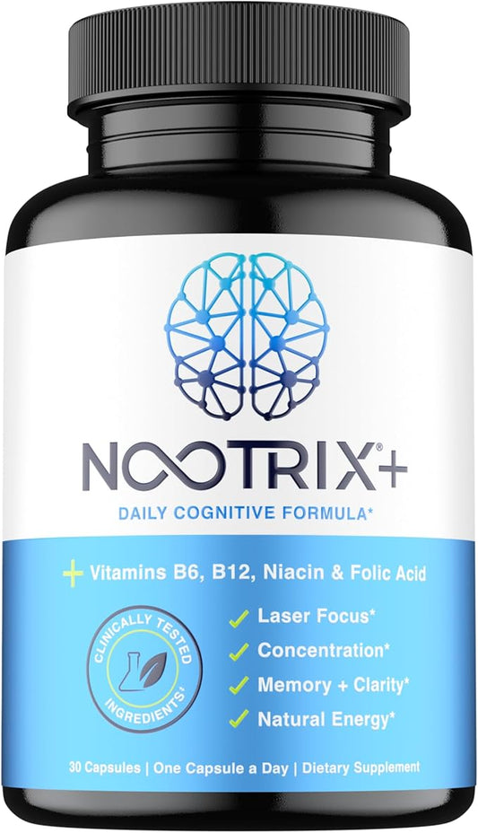 Brain Plus Nootropic Supplement | Supports Memory, Mental Focus, Cognitive Health & Energy | Promotes Healthy Mood & Brain Function | Vitamin B1, Vitamin B6 & Vitamin B12 | 30 Capsules
