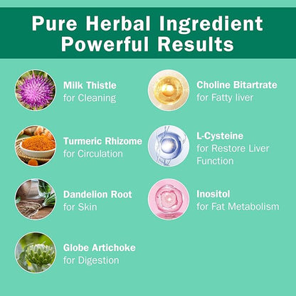 Milk Thistle Liver Detox Supplement 400mg with Dandelion Root & Artichoke Silymarin, 60 Capsules Liver Cleanse Liver Support Herbal Health Supplement, Antioxidant Support