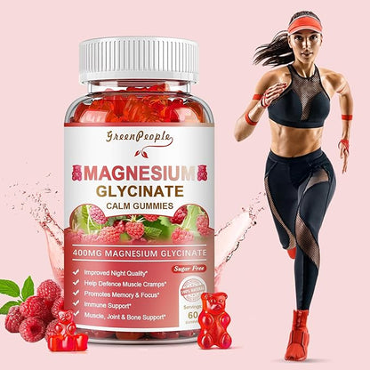 Magnesium Glycinate Gummies 400mg - Sugar Free Magnesium Potassium Supplement with Magnesium Malate, Vitamin D, B6, and CoQ10 for Calm Support & Sleep for Adults - Raspberry Gummies