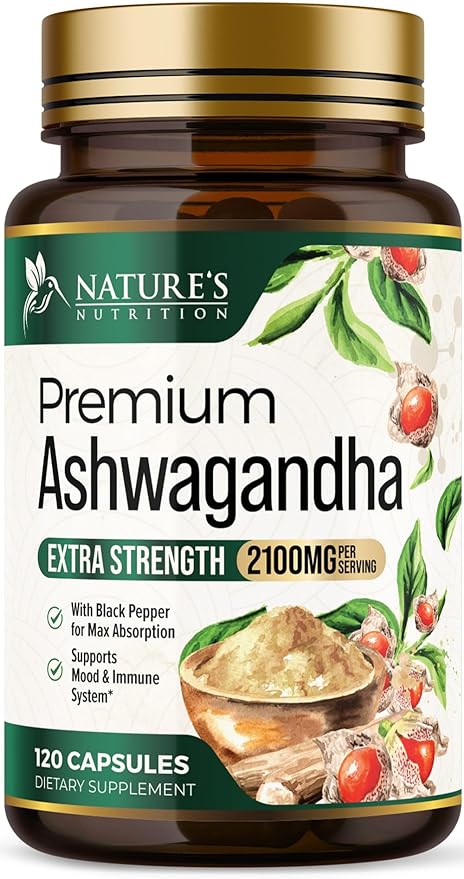 Herbal Ashwagandha 2,100 mg - Extra Strength Unwind, Calm & Relax Support with Black Pepper - Natural Focus & Energy Support - Ashwagandha Powder Supplements - Vegan, Gluten Free - 120 Capsules