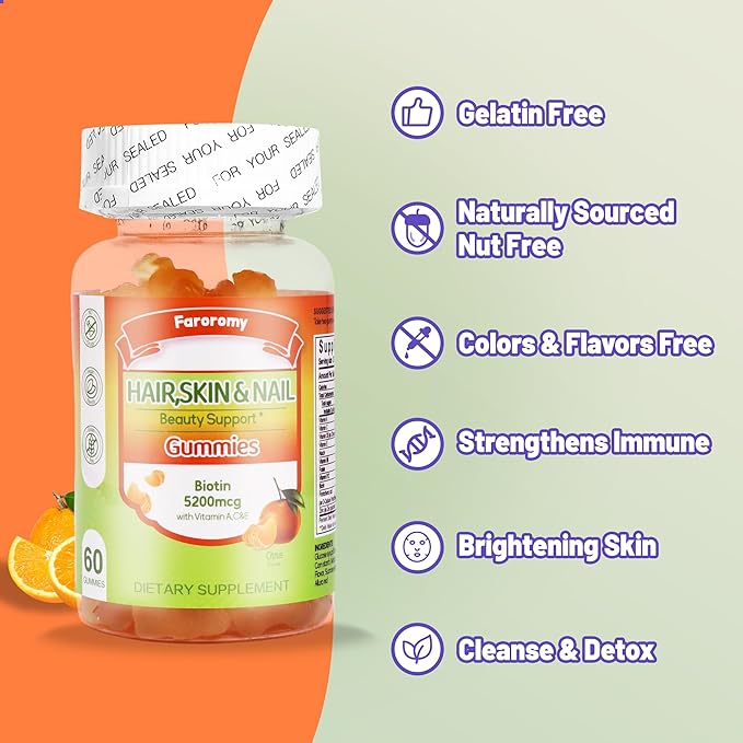 Multivitamin Gummies for Adult 5200mcg Biotin, Citrus Flavored Daily Multivitamins with Vitamins A, C, D3, E, B6 and B12, Zinc-Skin, Hair Growth, All Over Health