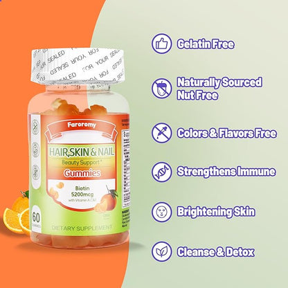 Multivitamin Gummies for Adult 5200mcg Biotin, Citrus Flavored Daily Multivitamins with Vitamins A, C, D3, E, B6 and B12, Zinc-Skin, Hair Growth, All Over Health