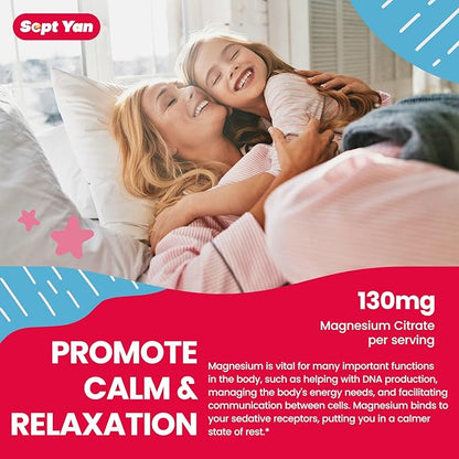 Magnesium Gummies for Kids - Magnesium Citrate Supplement with Vitamin B6, L-theanine, Chamomile & Lemon Balm - Calm Magnesium for Kids & Adults Sleep, Relaxation, Strawberry Flavor 60 Gummies