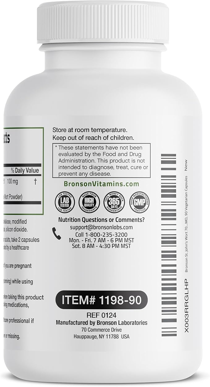 Bronson St. John's Wort 700 MG per Serving Hypericum Perforatum Supports a Positive Mood - Non-GMO, 90 Vegetarian Capsules