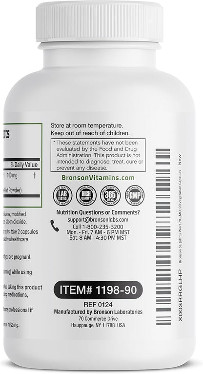 Bronson St. John's Wort 700 MG per Serving Hypericum Perforatum Supports a Positive Mood - Non-GMO, 90 Vegetarian Capsules