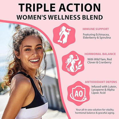 Multivitamin for Women, Womens Multivitamin Gummy 60p, Boosts Healthy Bones Hair Skin and Nails, Boosts Immunity Energy, Strawberry Flavor