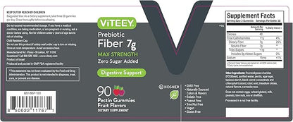 Prebiotic Fiber Gummies for Adults, 7g - Zero Sugar Added - Fiber Supplement Gummies for Digestive Health Regularity - Vegan, Gelatin Free - Chewable Fruit Flavored Gummy