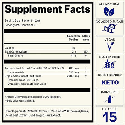 Turmeric Citrus Medley - Turmeric Powder Packets for Water, Turmeric Curcumin Supplement, No Sugar Drink Mix for Natural Recovery Support - Citrus Flavor, Powder Sticks (10 Pack)