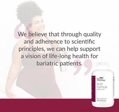 Bariatric Advantage Multi Formula Without Iron, High Potency Daily Multivitamin for Bariatric Surgery Patients with 22 Essential Vitamins and Nutrients - 540 Capsules