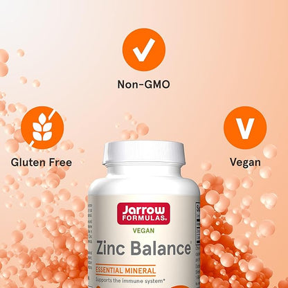 Jarrow Formulas Zinc Balance 15 mg - 100 Servings (Veggie Caps) Includes Copper Essential Mineral for Immune System Support - Immune Support Supp - Gluten Free Zinc Copper Supp - Vegan, Pack of 12