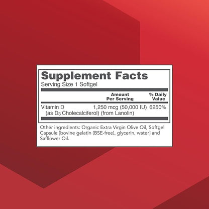 PROTOCOL FOR LIFE BALANCE Vitamin D3 50000 IU - Immune Support Health Bones and Teeth - 50 Softgels