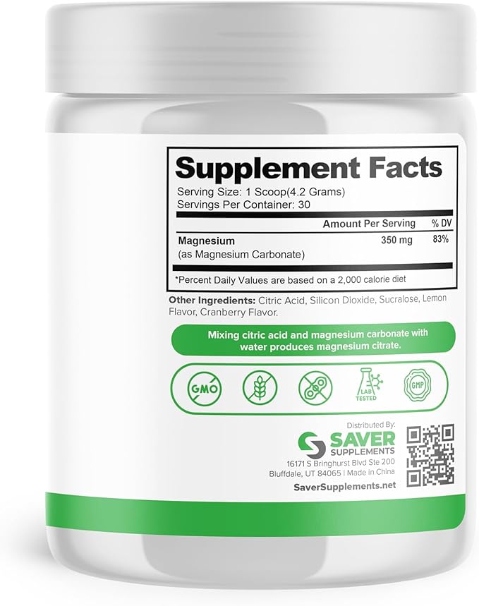 Magnesium Powder - Anti-Stress Drink Mix for Calm & Regularity - Magnesium Citrate Supplement - Relaxation, Muscle & Heart Support - Cranberry Lemonade Flavor - 30 Servings