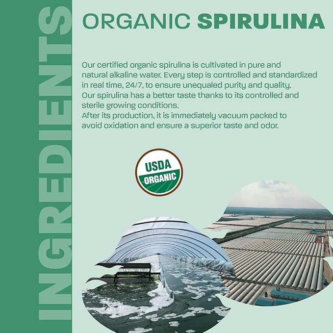 Land Art Certified Organic Spirulina - 180 Capsules - Superfood- Rich in Minerals, Vitamins and proteins - Vegan