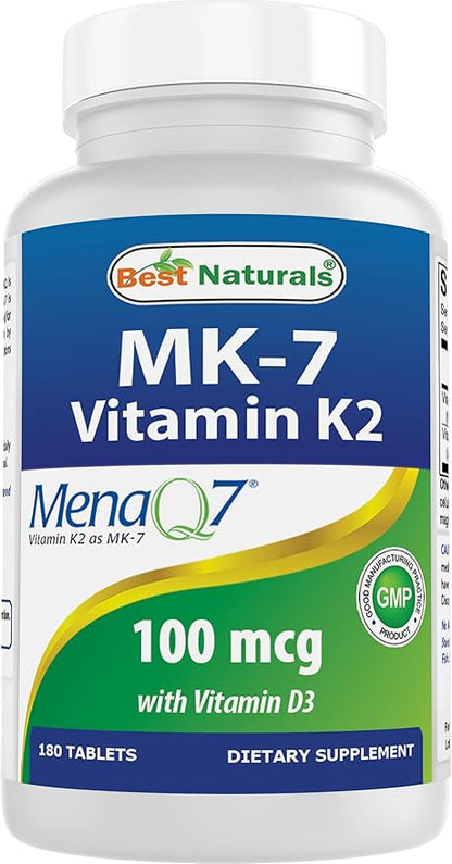 Best Naturals Vitamin K2 (MK7) with D3 Supplement Bone and Heart Health (5000 IU Vitamin D3 & 100 mcg Vitamin K2 MK7), 180 Tablets