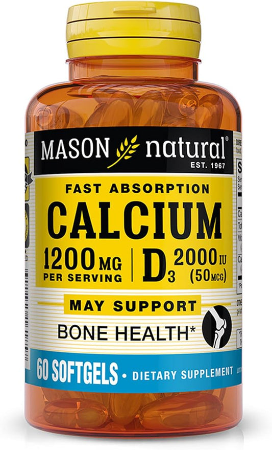 Mason Natural Calcium 1,200 mg with Vitamin D3 50 mcg (2,000 IU) - Immune Support & Bone Health*, Gluten Free, 60 Softgels