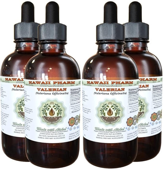 Valerian Alcohol-Free Liquid Extract, Organic Valerian (Valeriana Officinalis) Dried Root Glycerite Natural Herbal Supplement, Hawaii Pharm, USA 4x4 fl.oz