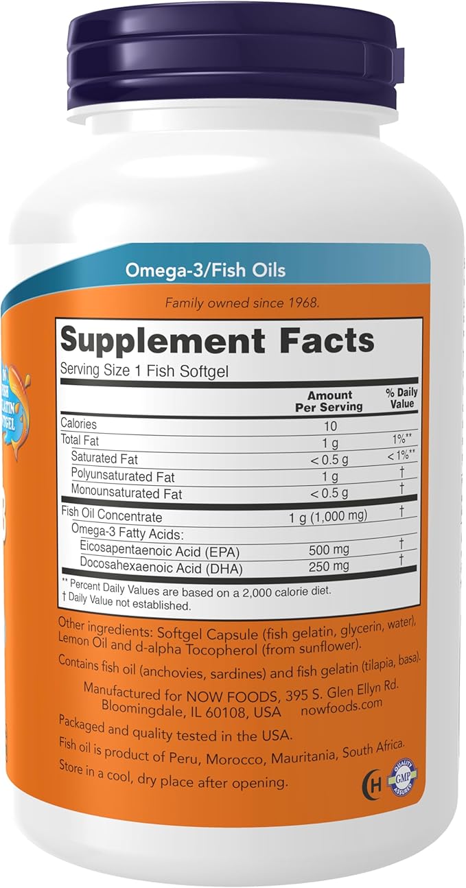 NOW Foods Supplements, Ultra Omega-3, 500 EPA and 250 DHA, Cardiovascular Support*, 180-Fish Gelatin Softgels