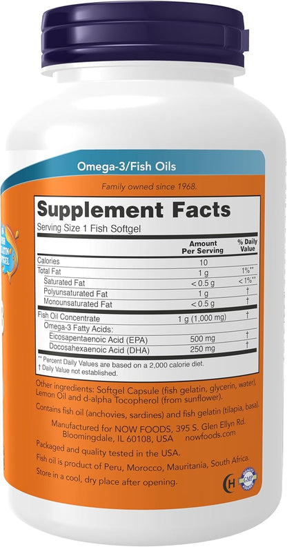 NOW Foods Supplements, Ultra Omega-3, 500 EPA and 250 DHA, Cardiovascular Support*, 180-Fish Gelatin Softgels