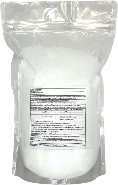 Greenway Biotech Organic Magnesium Chloride USP Supplement 100% Edible Cloruro de Magnesio Comestible Powder (Pharmaceutical Grade) | Pure Ph. EUR., BP, USP | 2 Pounds