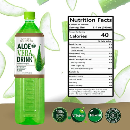 Nature's Goodness Aloe Vera Drink with Pulp - 50.7 Fl Oz (1.5 L) - Refreshing Beverage with Real Aloe Vera Juice