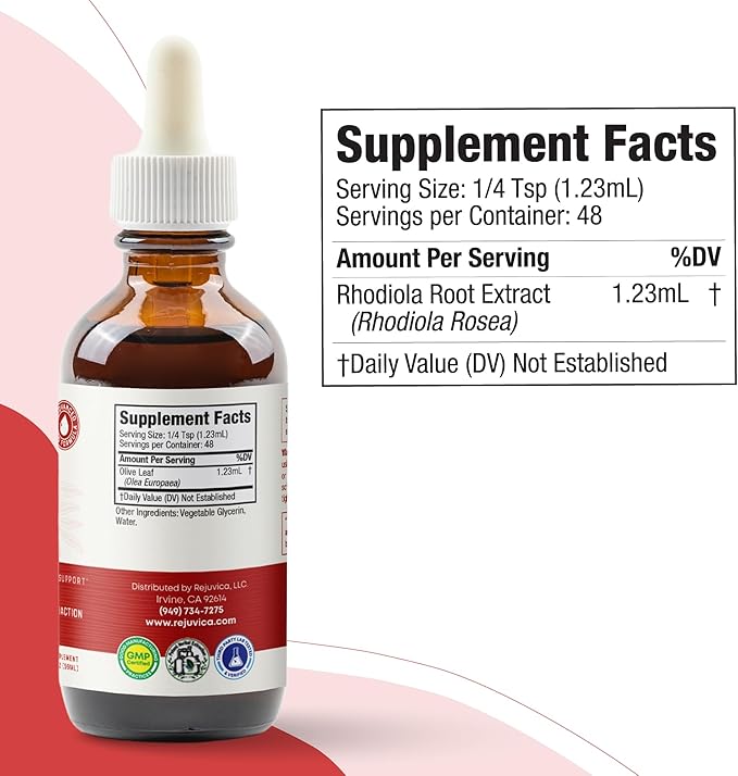 Rejuvica Active Olive Leaf Extract | Naturally Occurring Oleuropein Liquid Drops for Immune & Heart Support | Fast-Absorption, Vegan, Alcohol-Free | 6 fl oz