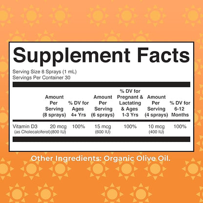 Vitamin D USDA Organic | Vitamin D3 Liquid | Sugar Free | Liquid Vitamin D Spray Immune Support for Adults & Kids | Bone Health | VIT D3 | Vegan | Gluten Free | Non-GMO | 30 Servings