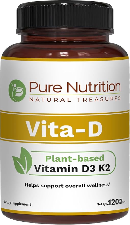 Pure Nutrition Vita D3 K2 - Plant Based Vitamin D3 K2 Supplement | 120 Tabs | Vitamin D3 6000 IU | Vitamin K2 as MK7 100mcg | Vitamin K2 D3 | Non GMO |