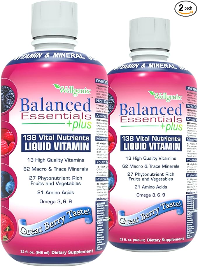 Balanced Essentials 2 Pack Natural Liquid Nutritional Supplement Vitamin 32 Ounces Very Berry S-BE32