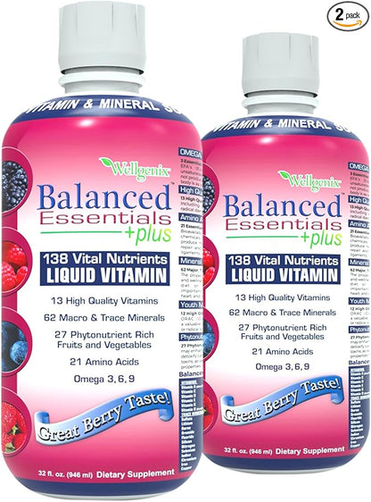 Balanced Essentials 2 Pack Natural Liquid Nutritional Supplement Vitamin 32 Ounces Very Berry S-BE32