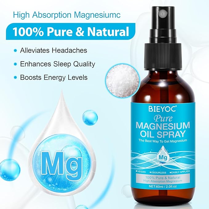 Magnesium Spray, 100% Pure & Organic Natural Magnesium Oil Spray for Feet Glass Bottle, Soothing Relief & Relaxation, Easy to Absorb and Use
